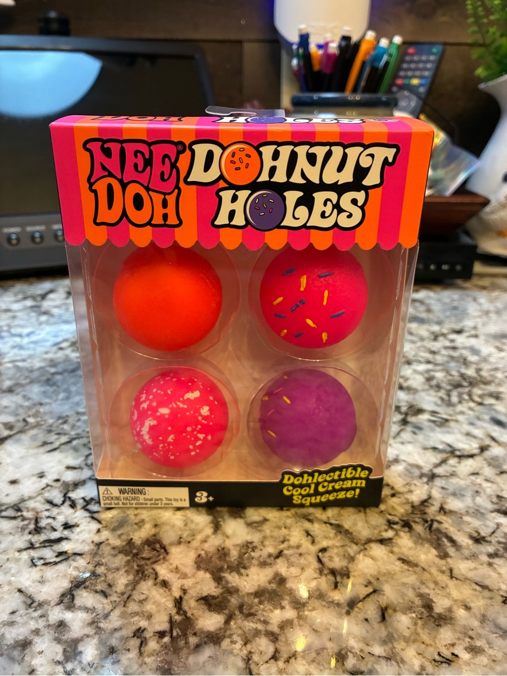 NEE DOH Nut Doh Holes Kids Toy - Pink, Purple, Orange Pack